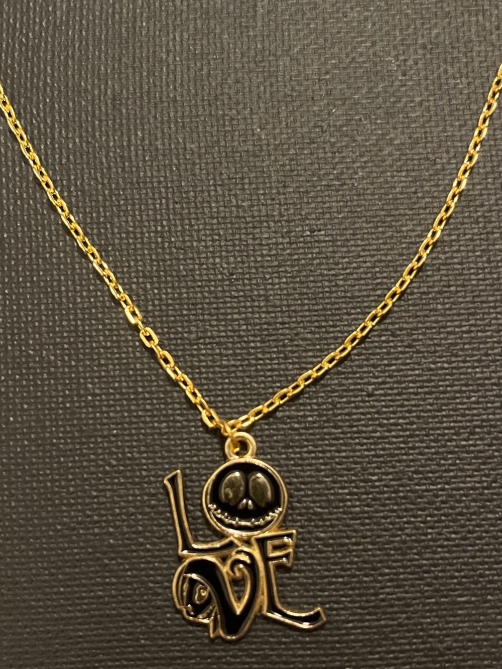 Nightmare Before Christmas Gold-Tone Jack 'LOVE' Pendant Necklace 20”